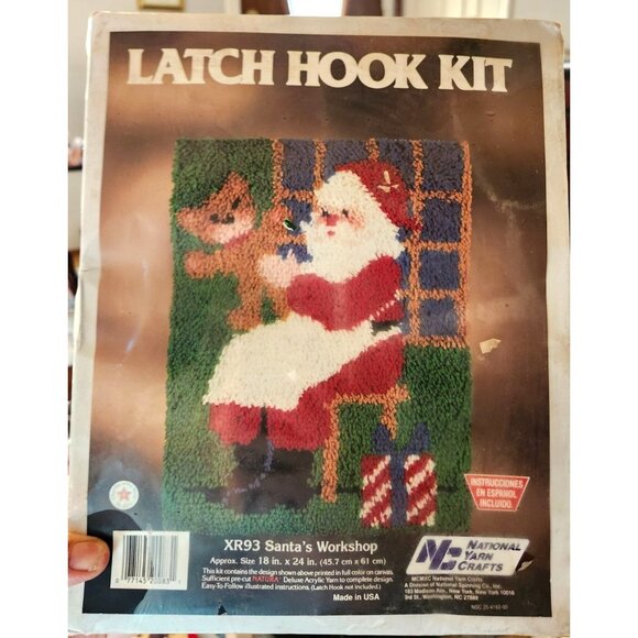 NIB Vintage Latch Hook Kit XR93 Santa's Workshop 18" x 24" National Yarn - Picture 1 of 4